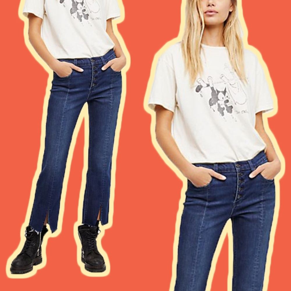 Crop Button Front Jeans
